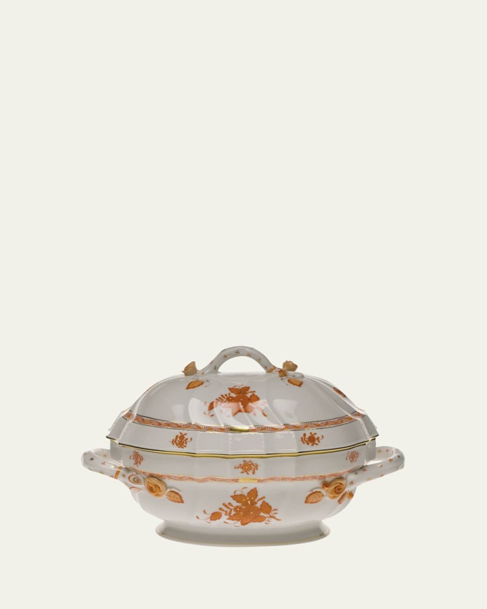 Chinese Bouquet Rust Tureen with Branch Handle